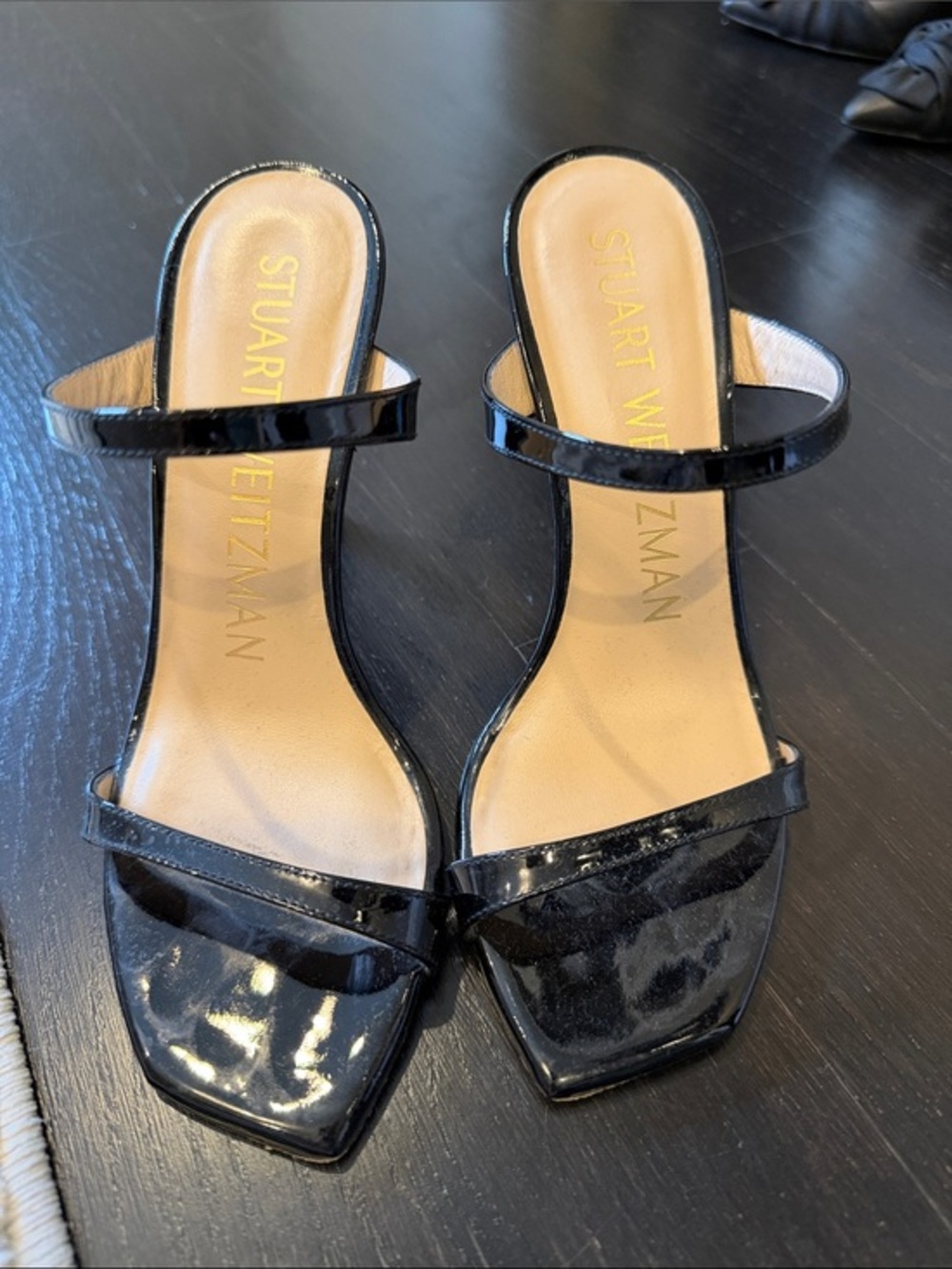 Stuart Weitzman Black Patent Double-Strap Slide Heels Size 4.5